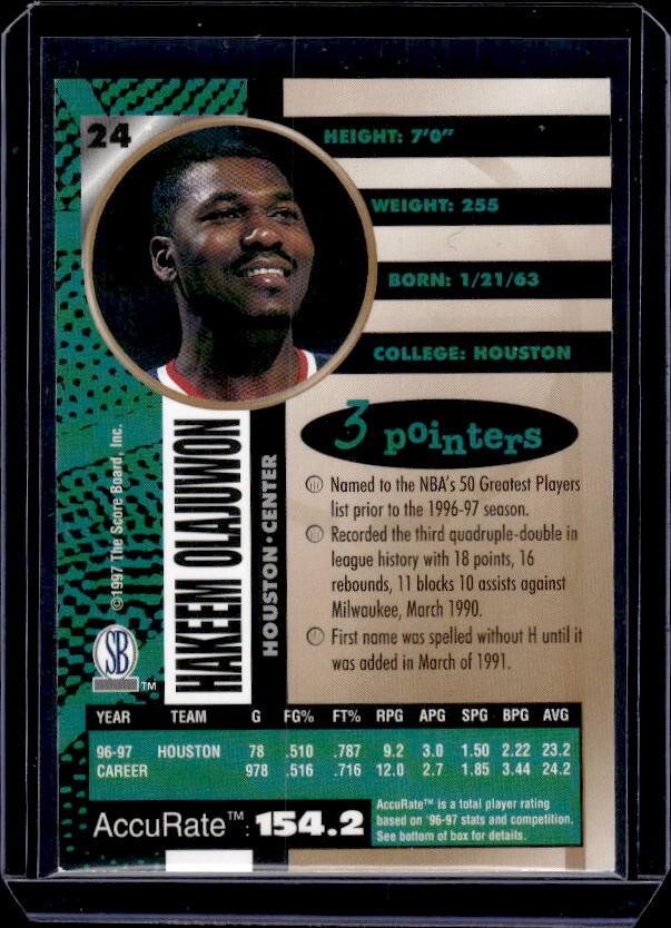 1997-98 Score Board Autographed #24 Hakeem Olajuwon