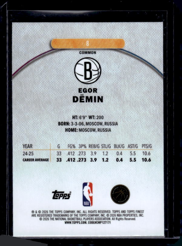2025-26 Finest #8 Egor Dëmin