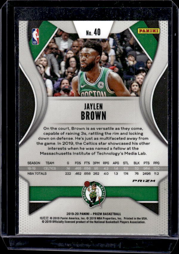 2019-20 Panini Prizm #40 Jaylen Brown Prizms Red White and Blue