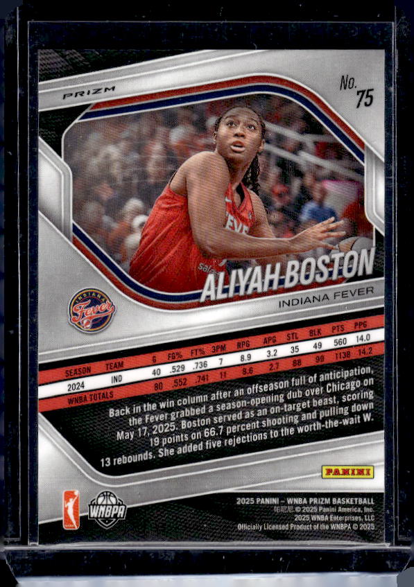 2025 Panini Prizm WNBA #75 Aliyah Boston Silver Prizms