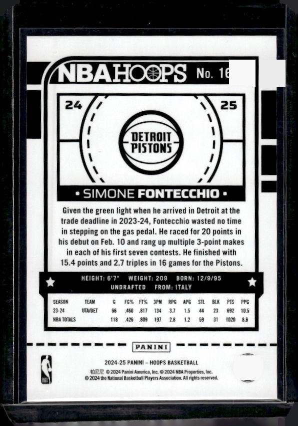 2024-25 Hoops #16 Simone Fontecchio Silver #/199