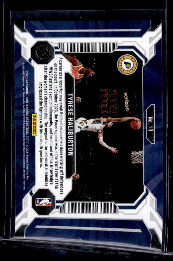 2023-24 Panini Contenders #13 Tyrese Haliburton Suite Shots Playoff Ticket #/99