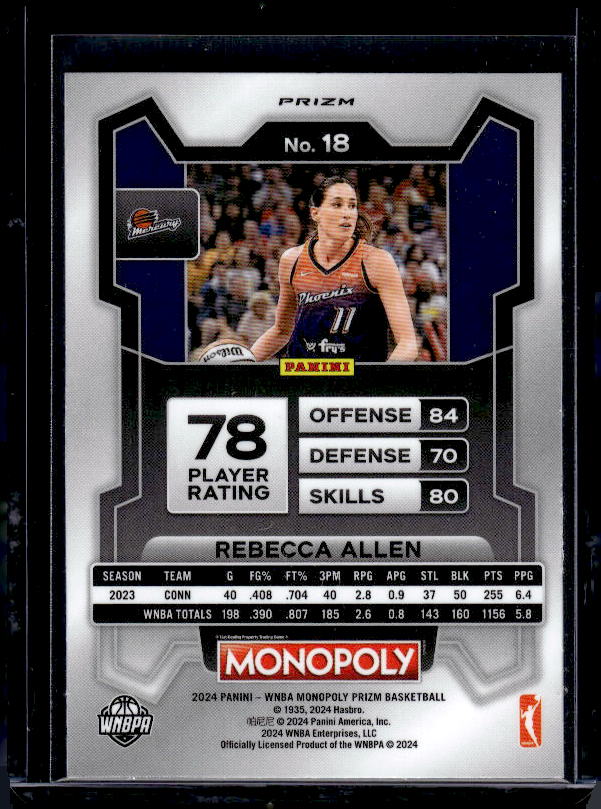 2024 Panini Prizm Monopoly WNBA #18 Rebecca Allen Red Classic Icons Prizms