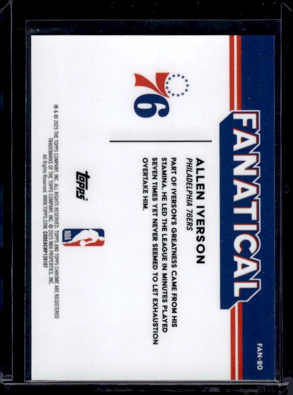 2025-26 Topps Chrome #FAN-20 Allen Iverson Fanatical Gold Refractor #/50