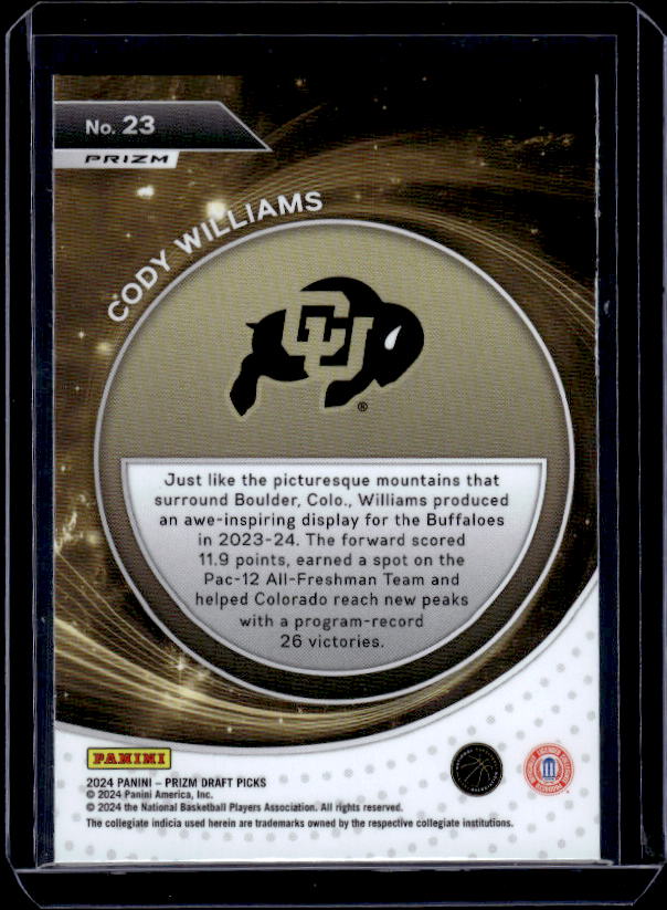 2024 Panini Prizm Draft Picks #23 Cody Williams Student Orientation Silver