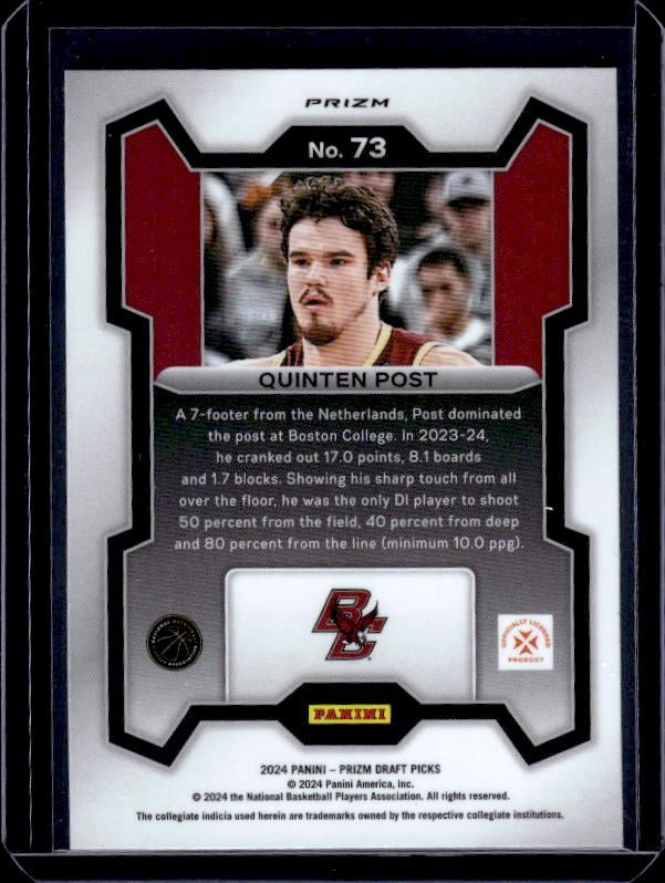 2024 Panini Prizm Draft Picks #73 Quinten Post Prizms Green