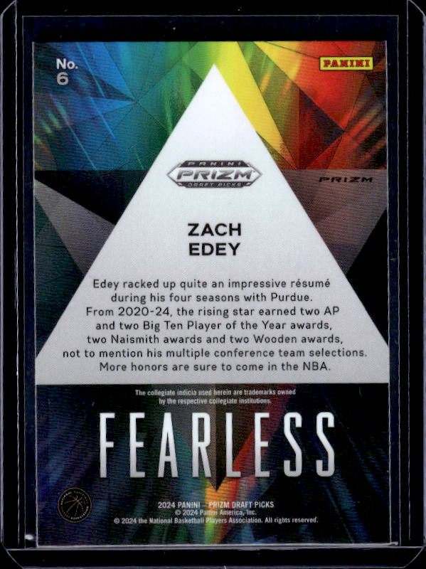 2024 Panini Prizm Draft Picks #6 Zach Edey Fearless Prizms Silver