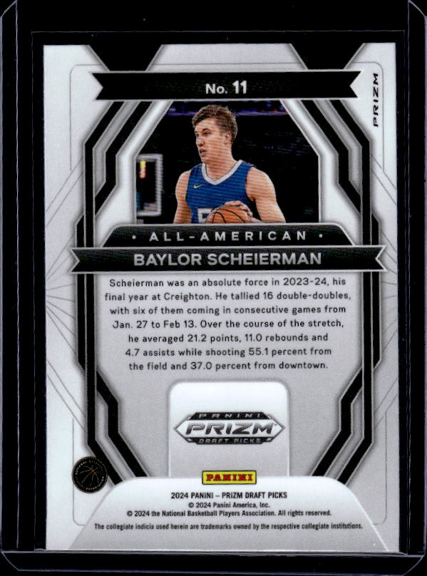 2024 Panini Prizm Draft Picks #11 Baylor Scheierman All-American Prizms Green