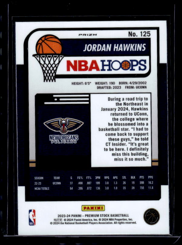2023-24 Hoops Premium Stock #125 Jordan Hawkins Ice Prizm