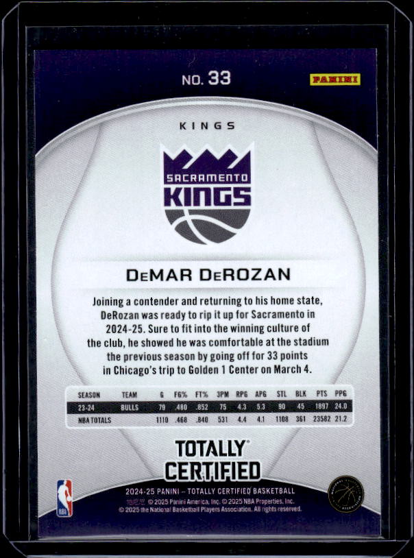 2024-25 Panini Totally Certified #33 DeMar DeRozan Mirror Maroon