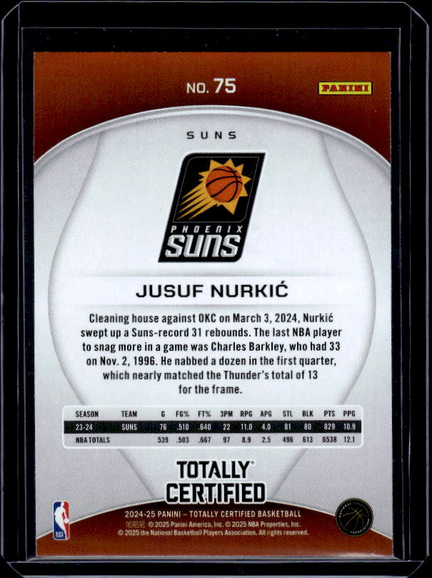 2024-25 Panini Totally Certified #75 Jusuf Nurkic Mirror Maroon