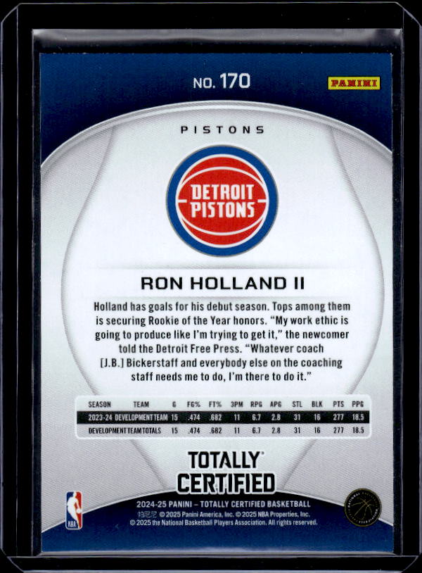 2024-25 Panini Totally Certified #170 Ron Holland II Mirror Maroon