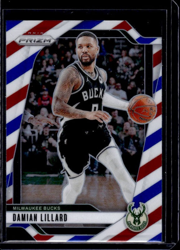 2024-25 Panini Prizm #90 Damian Lillard Prizms Red White and Blue