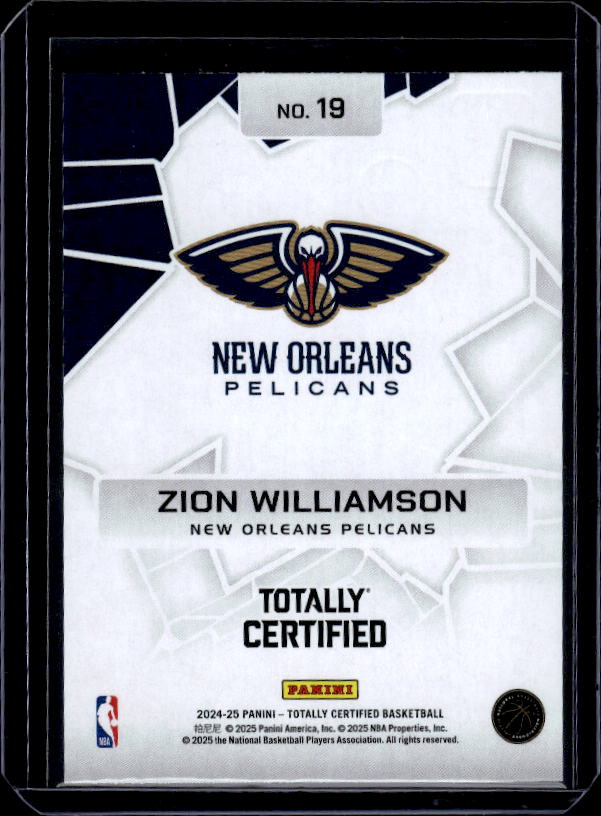 2024-25 Panini Totally Certified #19 Zion Williamson Rock the Rim