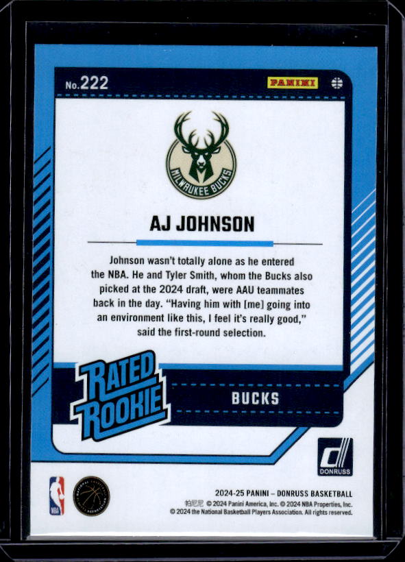 2024-25 Donruss #222 AJ Johnson Holo Green Laser