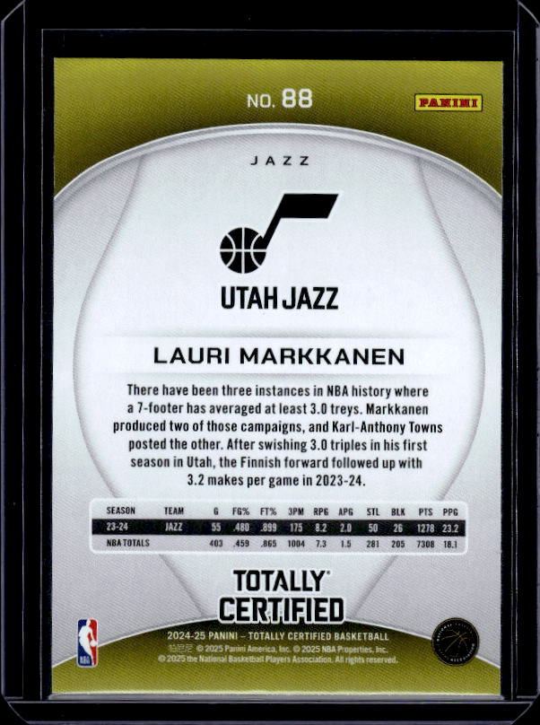 2024-25 Panini Totally Certified #88 Lauri Markkanen Mirror Maroon