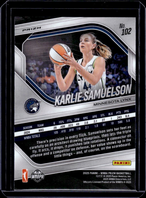 2025 Panini Prizm WNBA #102 Karlie Samuelson Blue Velocity Prizms