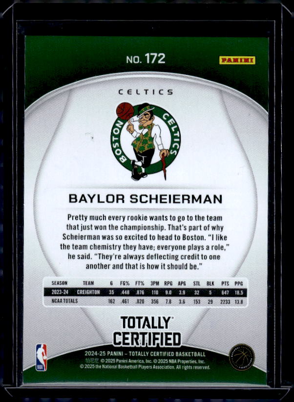 2024-25 Panini Totally Certified #172 Baylor Scheierman Mirror