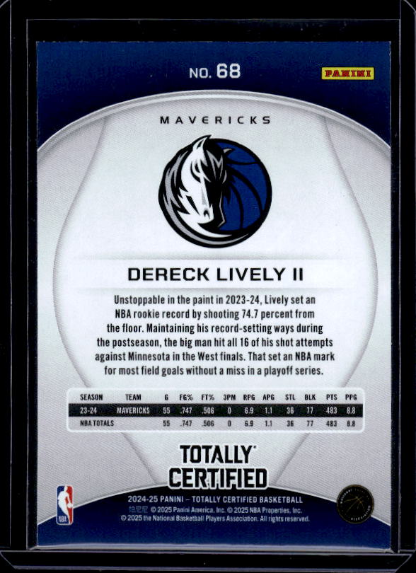 2024-25 Panini Totally Certified #68 Dereck Lively II