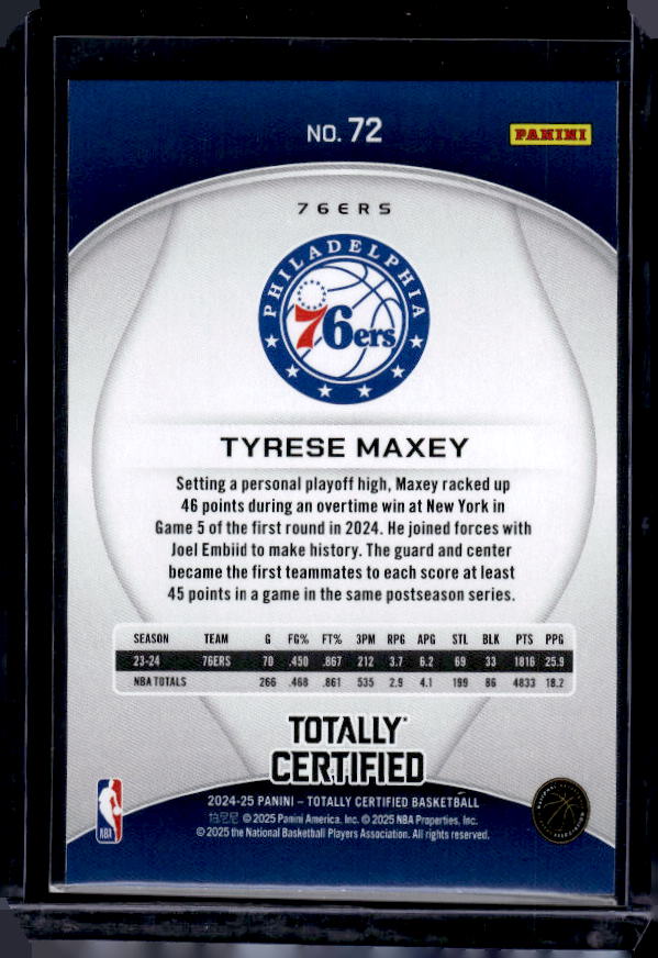 2024-25 Panini Totally Certified #72 Tyrese Maxey Mirror Bronze