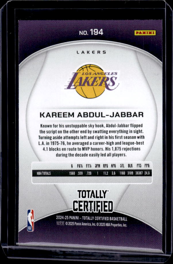 2024-25 Panini Totally Certified #194 Kareem Abdul-Jabbar Mirror Bronze