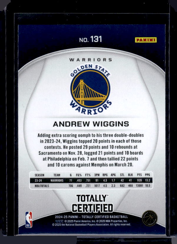 2024-25 Panini Totally Certified #131 Andrew Wiggins