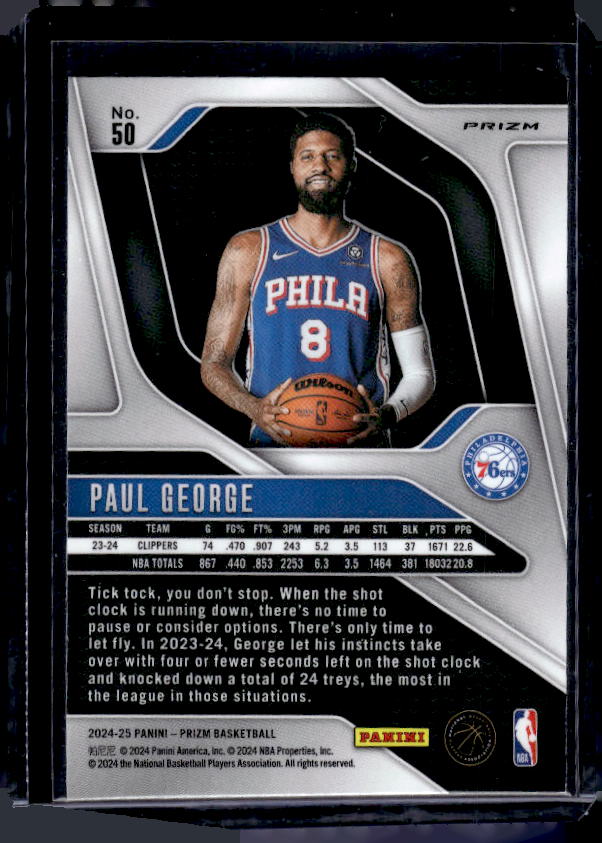 2024-25 Panini Prizm #50 Paul George Prizms Red White and Blue