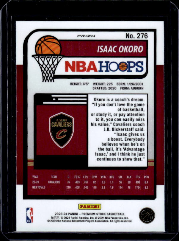 2023-24 Hoops Premium Stock #276 Isaac Okoro Seismic Prizm