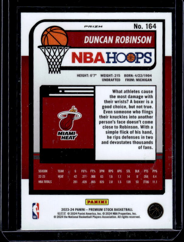 2023-24 Hoops Premium Stock #164 Duncan Robinson Ice Prizm