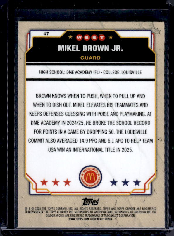 2025-26 Topps Chrome McDonald's All American #47 Mikel Brown Jr.
