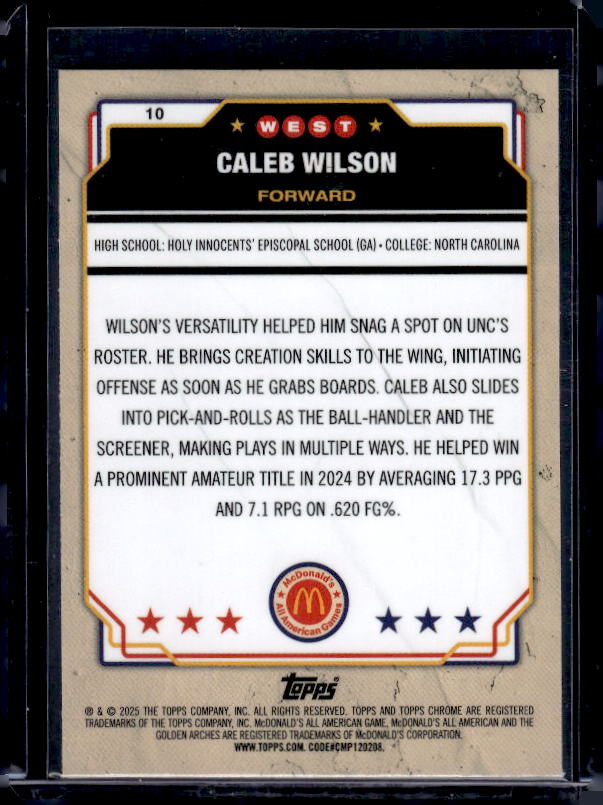 2025-26 Topps Chrome McDonald’s All American #10 Caleb Wilson