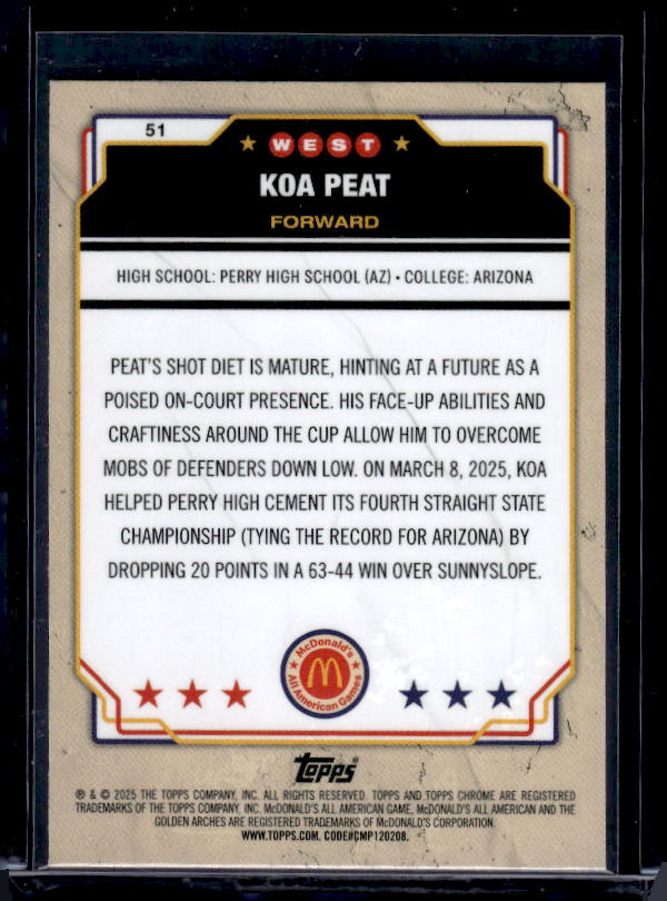2025 Topps Chrome McDonald's All American #51 Koa Peat