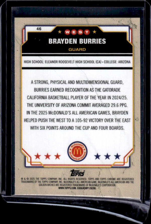 2025-26 Topps Chrome McDonald's All American #51 Brayden Burries
