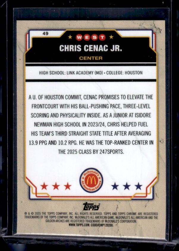 2025-26 Topps Chrome McDonald's All American #49 Chris Cenac Jr.