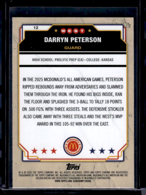 2025-26 Topps Chrome McDonald's All American #12 Darryn Peterson