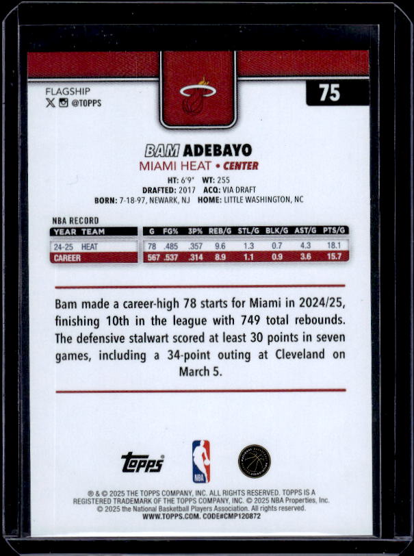 2025-26 Topps #75 Bam Adebayo Season Tip Off