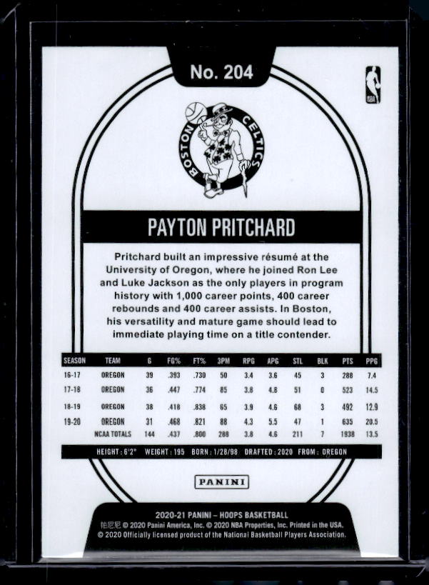 2020-21 Hoops #204 Payton Pritchard