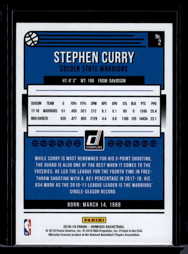 2018-19 Donruss #2 Stephen Curry