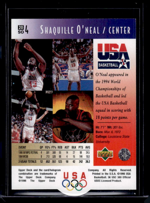 1996 Upper Deck USA #20 Shaquille O'Neal