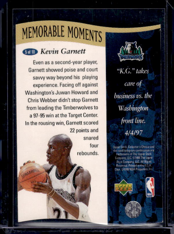 1997-98 Collector's Choice #5 Kevin Garnett Memorable Moments