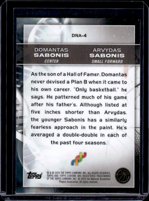 2023-24 Topps Chrome #DNA-4 Domantas Sabonis / Arvydas Sabonis DNA