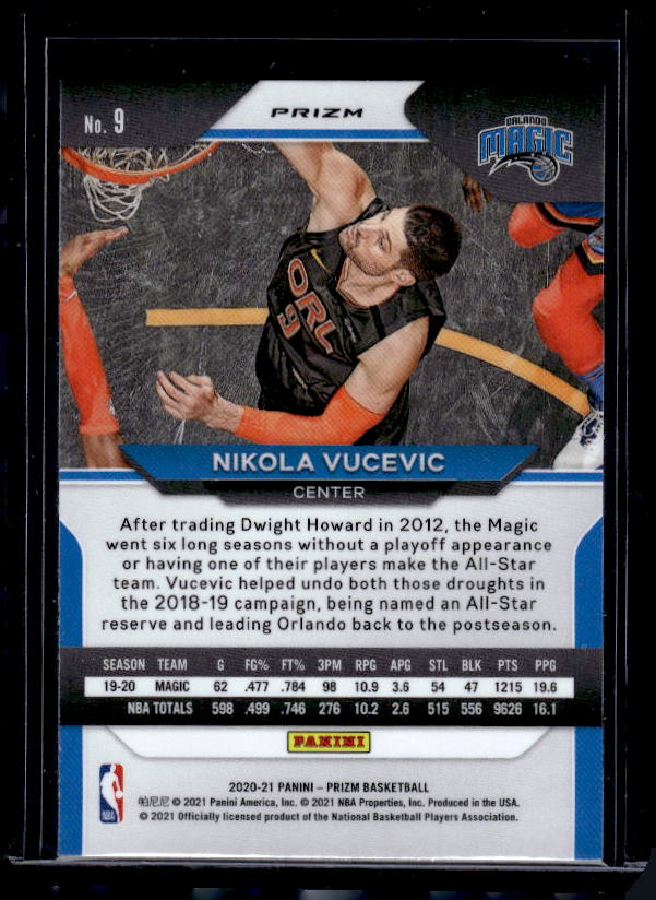 2020-21 Panini Prizm #9 Nikola Vucevic Choice Blue, Yellow and Green Prizms