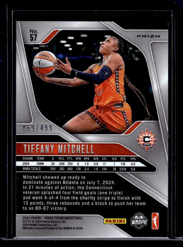 2024 Panini Prizm WNBA #57 Tiffany Mitchell Pulsar Prizms #/499