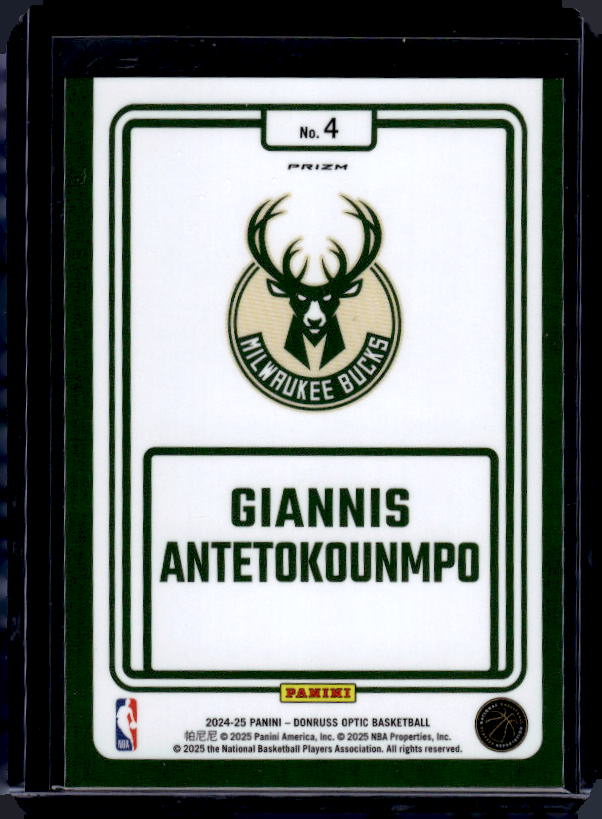 2024-25 Donruss Optic #4 Giannis Antetokounmpo Winner Stays Holo