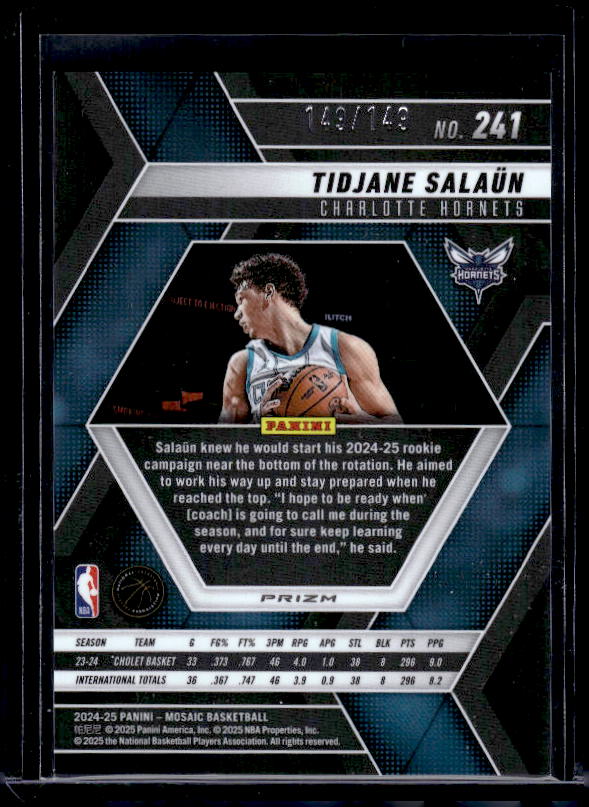2024-25 Panini Mosaic #241 Tidjane Salaun Blue Seismic Mosaic #/149