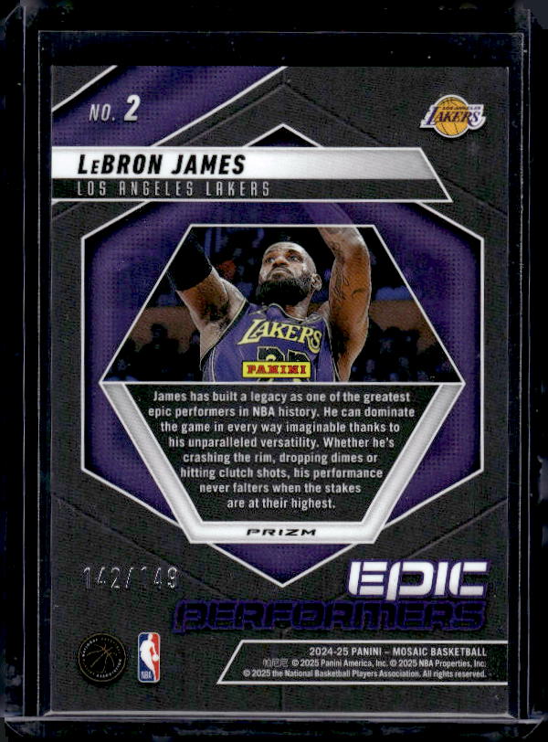 2024-25 Panini Mosaic #2 LeBron James Epic Performers Mosaic Blue Seismic #/149
