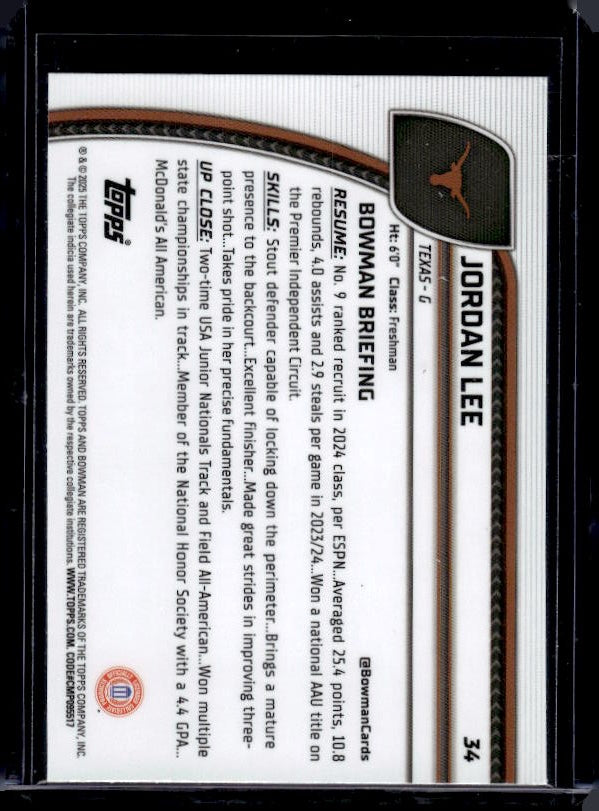 2024-25 Bowman University Chrome #34 Jordan Lee Orange Shimmer Refractor #/65
