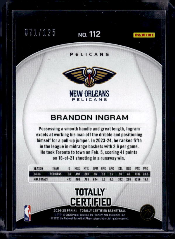 2024-25 Panini Totally Certified #112 Brandon Ingram Mirror Pink #/125