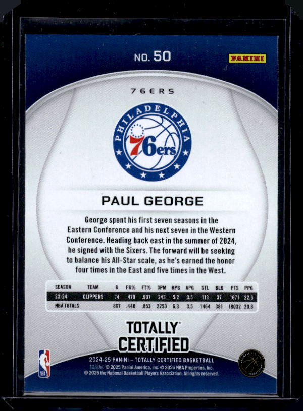 2024-25 Panini Totally Certified #50 Paul George Mirror Maroon