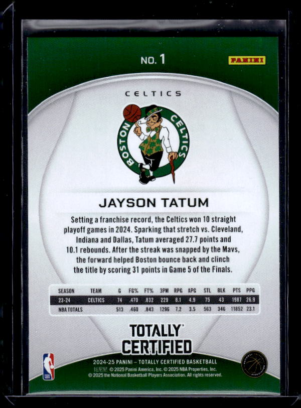 2024-25 Panini Totally Certified #1 Jayson Tatum Mirror Maroon